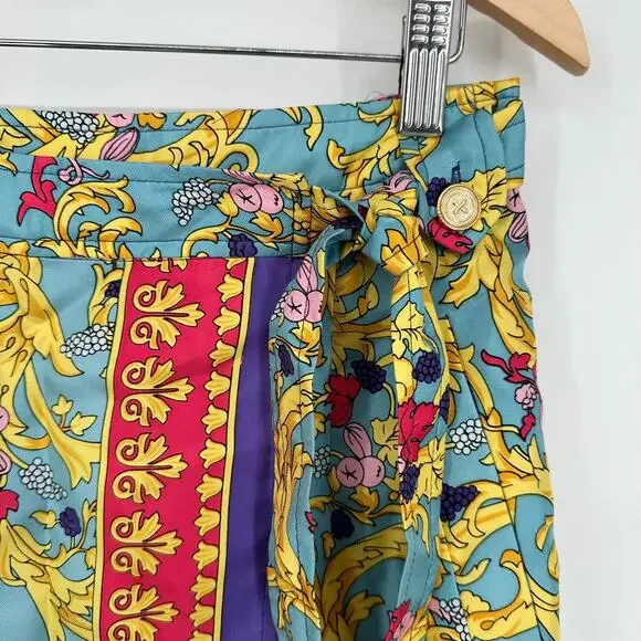 Vintage 90's Silk Mini Skirt Floral Baroque Scarf Print Satin Wrap Sara Campbell - Picture 5 of 10